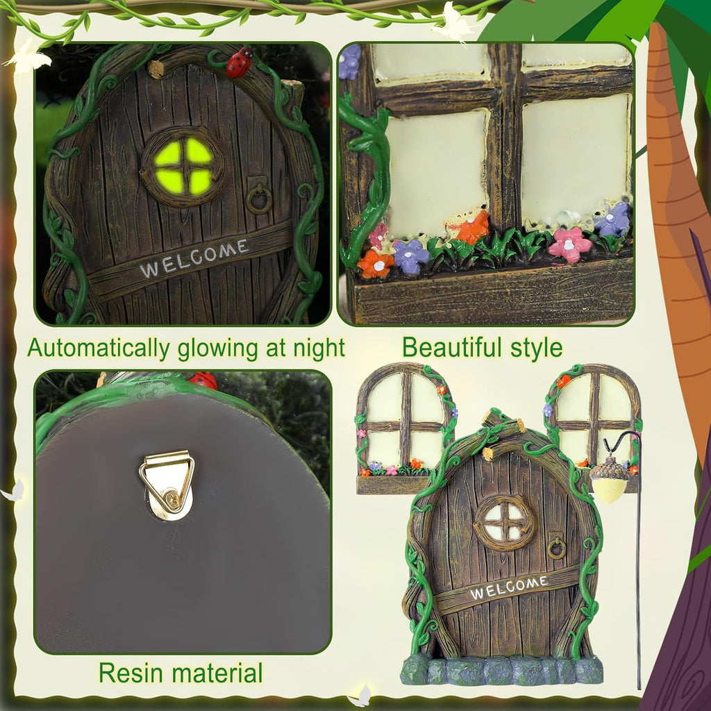 Thyle 47 Pcs Fairy House Garden Accessories Kit Glow in the Dark Mushroom House Resin Outdoor Village Door Window Figures Garden Miniature for DIY Room Wall Tree Outdoor Decorations
