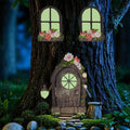 FESTGLOX Fairy Door and Windows for Tree, Glow in the Dark Fairy Garden Miniature Accessories for Tree Stump Decor, Resin Fairy House Kit with Fairy Lantern for Gnome, Outdoor Yard, Lawn, Garden Decor