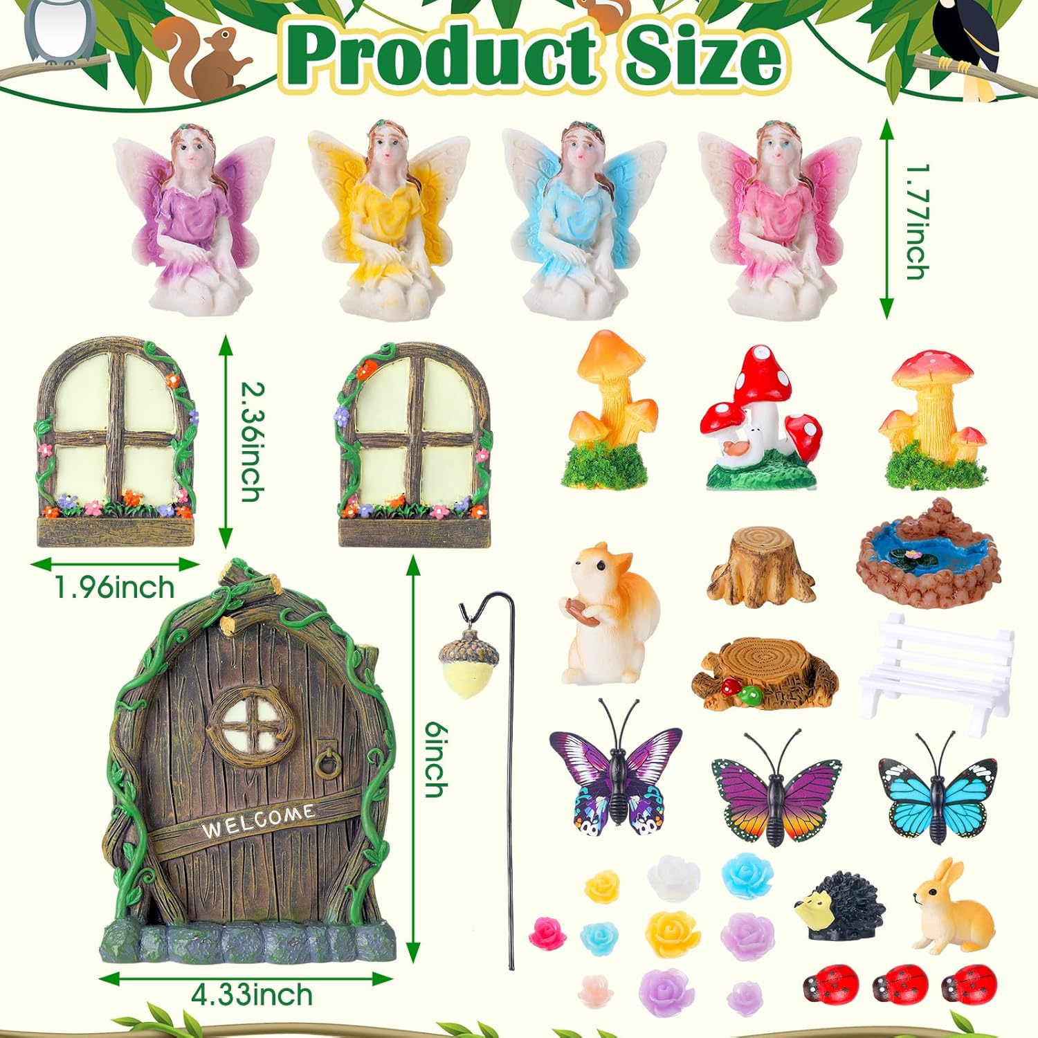 Thyle 47 Pcs Fairy House Garden Accessories Kit Glow in the Dark Mushroom House Resin Outdoor Village Door Window Figures Garden Miniature for DIY Room Wall Tree Outdoor Decorations