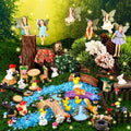 100 Pcs Fairy Garden Accessories Miniatures Figures Kit Micro Landscape Terrarium Ornaments Resin Mushroom Animal Fake Pond Lawn Bridge Garden Decoration